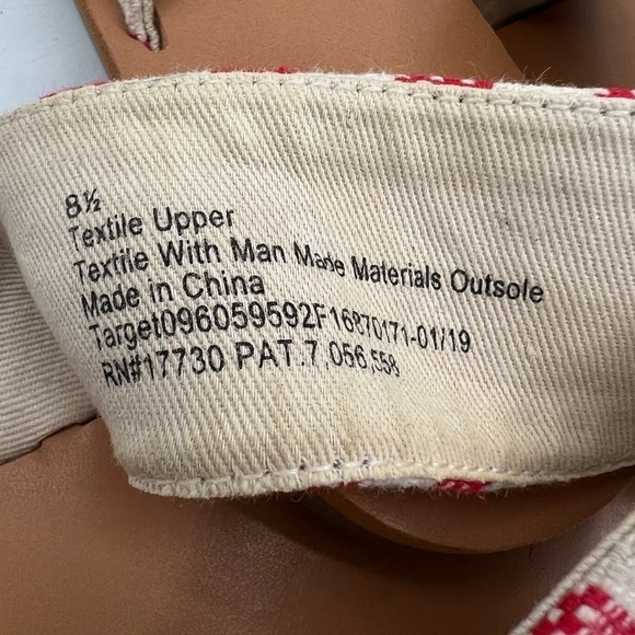 a new day Red Cream Striped Slip On Bow Sandals Size 8 1/2 Women’s - Picture 4 of 10